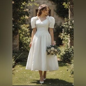 NWT silk tea length Wedding Dress with roses